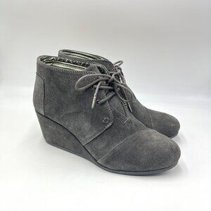Toms Womens Size 10 10M Gray Suede Leather Wedge Ankle Boots Booties Shoes‎
